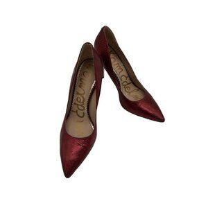 SAM EDELMAN "HAZEL" METALLIC RUBY RED LEATHER POINTED HEELS, Dorthy Size 7.5
